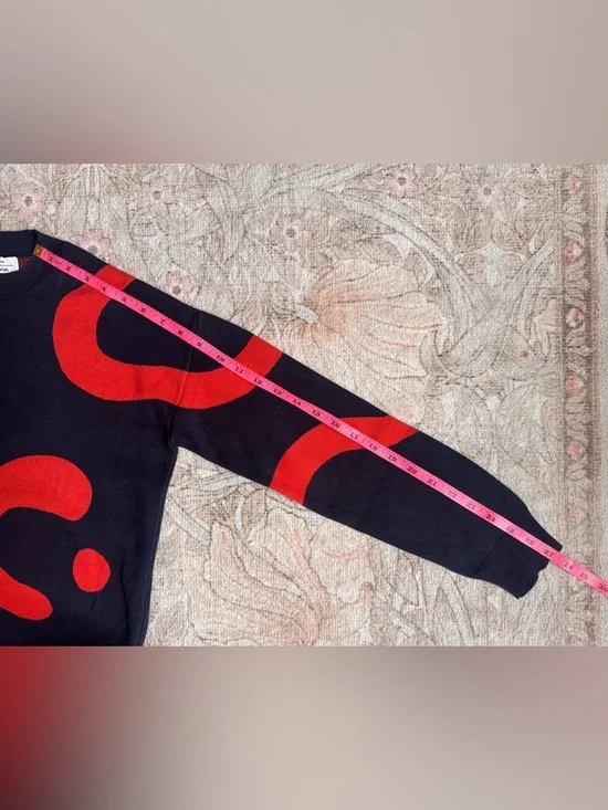 & Other Stories Navy & Red Squiggly Geometry Crop Sweater - Picture 4 of 6